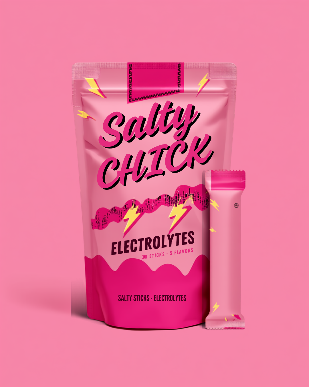 Salty Chick pouch standing upright with the brand mark visible