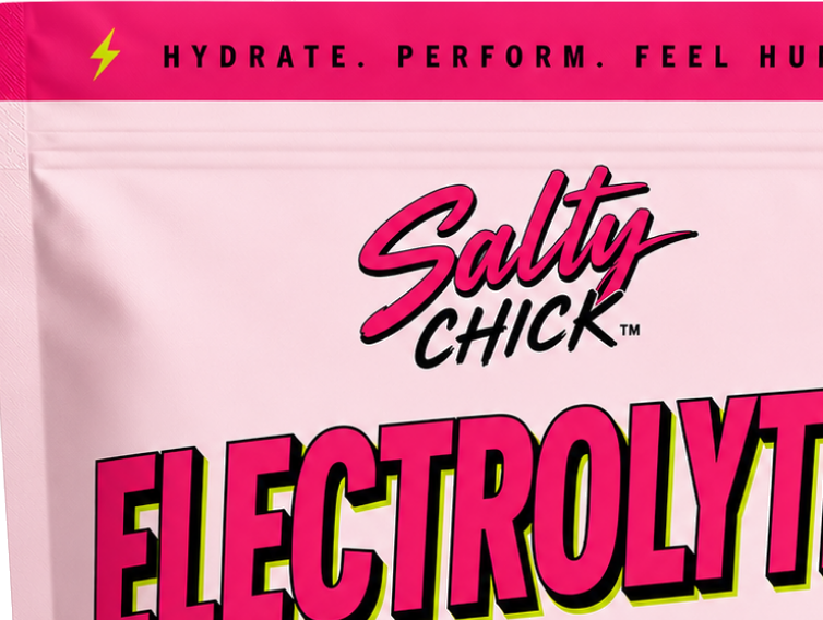 Salty Chick electrolyte pouch on a counter, 30 sticks for daily hydration